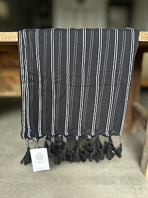 Black Mulmul Saree with Grey Lines Black Mulmul Saree with Grey Lines