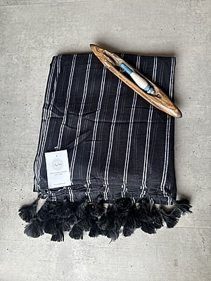 Black Mulmul Saree with Grey Lines
