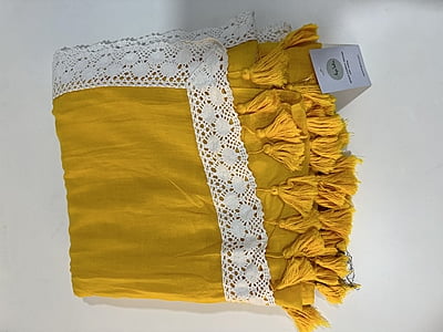 Yellow Mulmul Saree with Crochete Lace Border