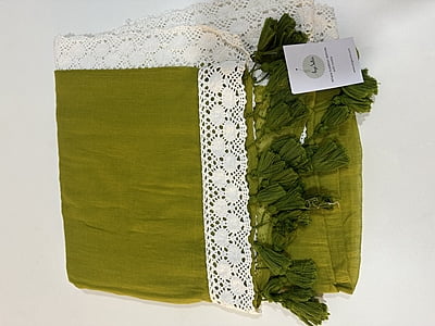 Mehndi Green  Mulmul Saree with Crochete Lace Border