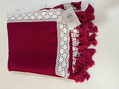 Pink  Mulmul Saree with Crochete Lace Border
