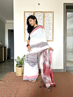 KHADI COTTON BEGUMPURI SAREE - RED & BLACK KHADI COTTON BEGUMPURI SAREE - RED & BLACK