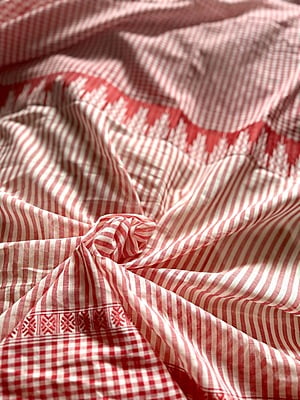 PURE HANDLOOM COTTON GINGHAM WEAVED SAREE - RED