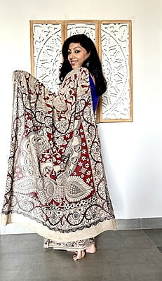 COTTON KALAMKARI SAREE-MARO0ON COTTON KALAMKARI SAREE-MARO0ON