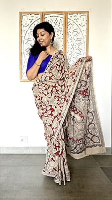 COTTON KALAMKARI SAREE-MARO0ON COTTON KALAMKARI SAREE-MARO0ON
