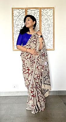 COTTON KALAMKARI SAREE-MARO0ON COTTON KALAMKARI SAREE-MARO0ON