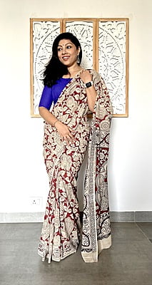 COTTON KALAMKARI SAREE-MARO0ON COTTON KALAMKARI SAREE-MARO0ON