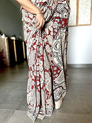 COTTON KALAMKARI SAREE-MARO0ON COTTON KALAMKARI SAREE-MARO0ON