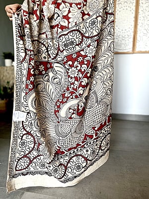 COTTON KALAMKARI SAREE-MARO0ON COTTON KALAMKARI SAREE-MARO0ON