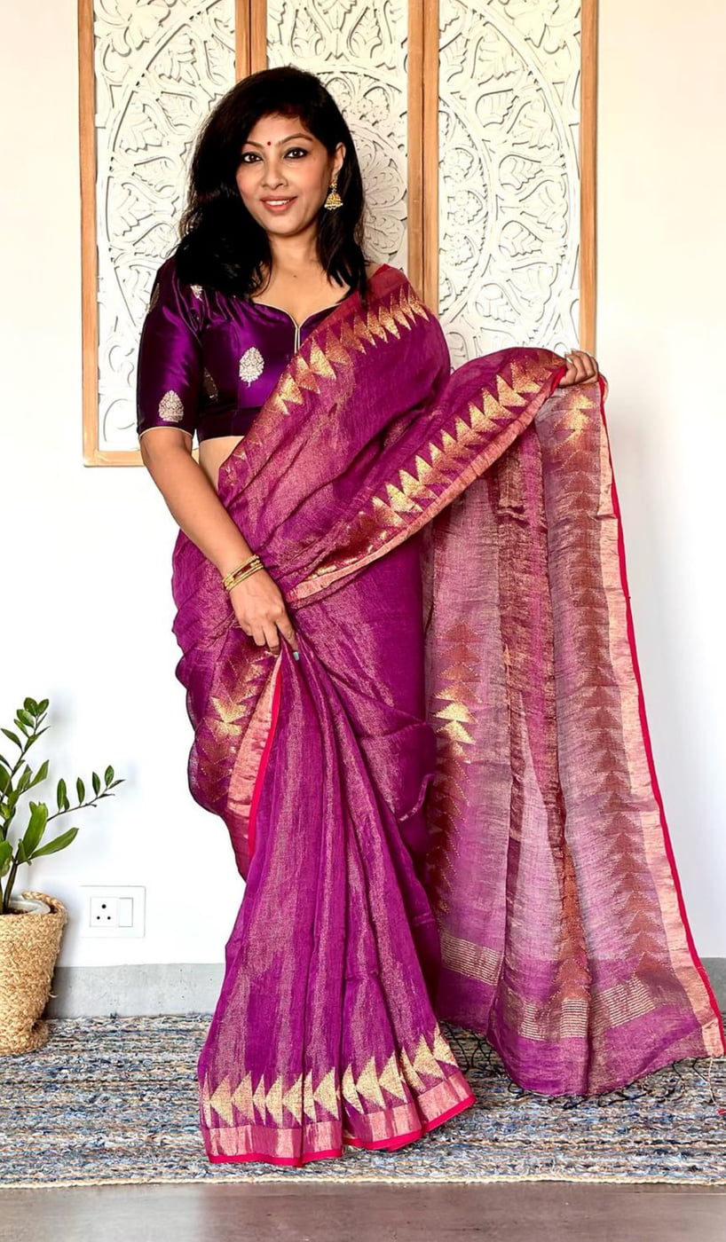 Purple Jamdani Tissue Linen saree Purple Jamdani Tissue Linen saree