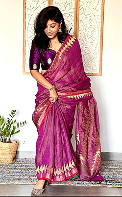Purple Jamdani Tissue Linen saree