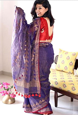 Blue Jamdani Tissue Linen Saree Blue Jamdani Tissue Linen Saree