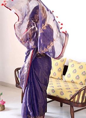 Blue Jamdani Tissue Linen Saree Blue Jamdani Tissue Linen Saree
