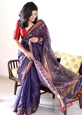 Blue Jamdani Tissue Linen Saree Blue Jamdani Tissue Linen Saree