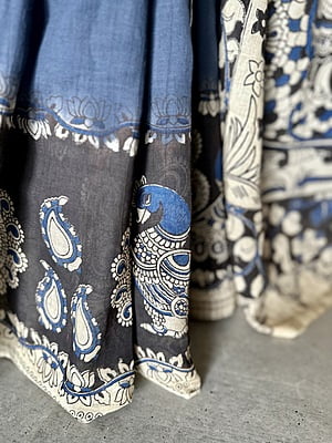 COTTON KALAMKARI SAREE - DARK GREY AND BLACK