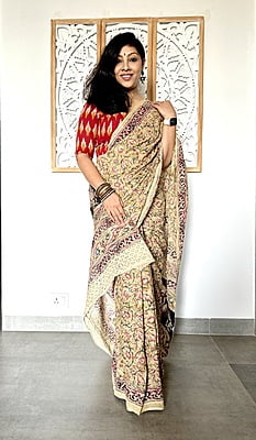 COTTON KALAMKARI SAREE- YELLOW