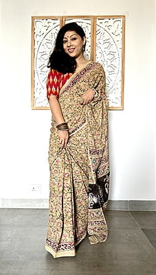 COTTON KALAMKARI SAREE- YELLOW COTTON KALAMKARI SAREE- YELLOW