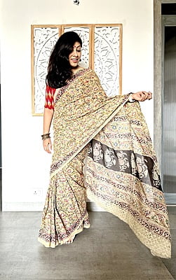 COTTON KALAMKARI SAREE- YELLOW COTTON KALAMKARI SAREE- YELLOW