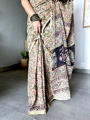 COTTON KALAMKARI SAREE- YELLOW COTTON KALAMKARI SAREE- YELLOW