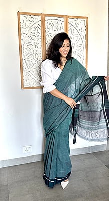 PURE HANDLOOM COTTON SAREE - GREEN