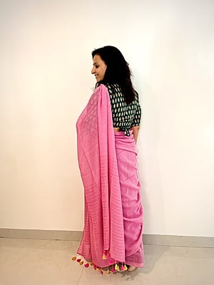 MUL COTTON SAREE WITH SEQUINS ALL OVER-PINK MUL COTTON SAREE WITH SEQUINS ALL OVER-PINK
