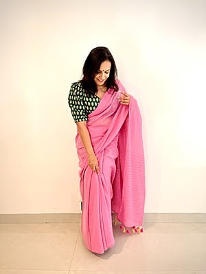 MUL COTTON SAREE WITH SEQUINS ALL OVER-PINK MUL COTTON SAREE WITH SEQUINS ALL OVER-PINK