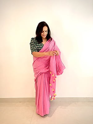 MUL COTTON SAREE WITH SEQUINS ALL OVER-PINK MUL COTTON SAREE WITH SEQUINS ALL OVER-PINK