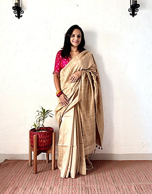 Handwoven Matka Silk Saree – Beige