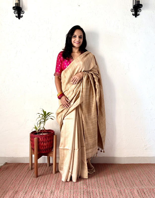 Handwoven Matka Silk Saree – Beige Handwoven Matka Silk Saree – Beige