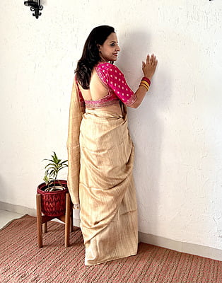 Handwoven Matka Silk Saree – Beige Handwoven Matka Silk Saree – Beige