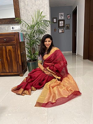 PURE HANDLOOM CHANDERI SILK SAREE - MAROON
