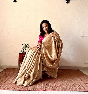 Handwoven Matka Silk Saree – Beige Handwoven Matka Silk Saree – Beige