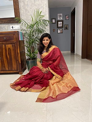 PURE HANDLOOM CHANDERI SILK SAREE - MAROON