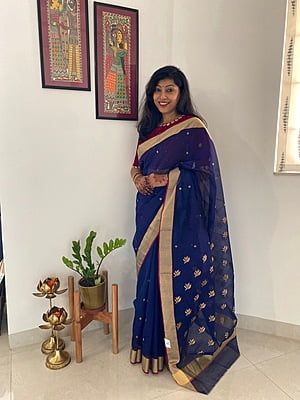 PURE HANDLOOM CHANDERI SILK SAREE - BLUE