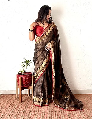 Black Jamdani Tissue Linen Saree