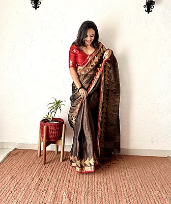 Black Jamdani Tissue Linen Saree