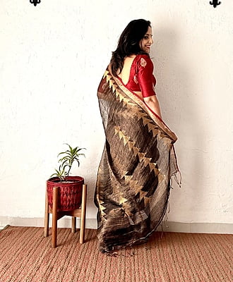 Black Jamdani Tissue Linen Saree
