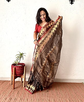 Black Jamdani Tissue Linen Saree