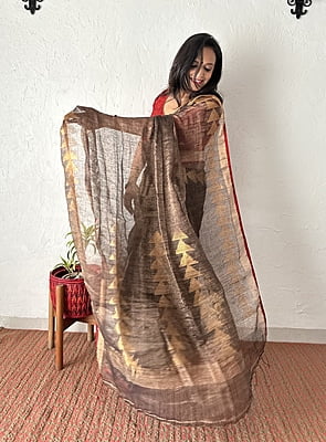 Black Jamdani Tissue Linen Saree