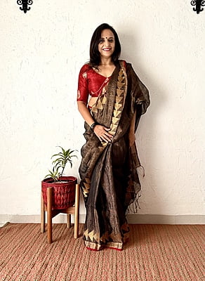 Black Jamdani Tissue Linen Saree