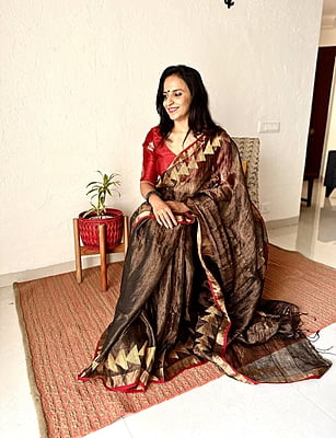 Black Jamdani Tissue Linen Saree
