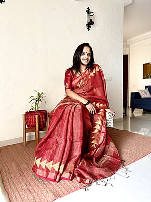 Red Jamdani Tissue Linen Saree Red Jamdani Tissue Linen Saree