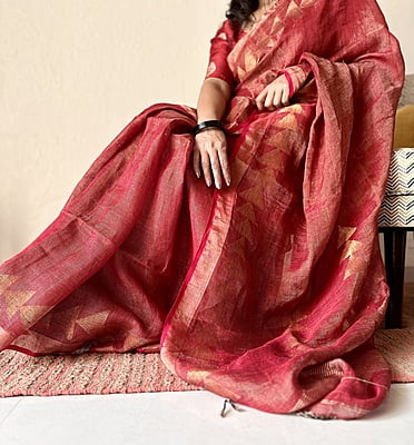 Red Jamdani Tissue Linen Saree Red Jamdani Tissue Linen Saree
