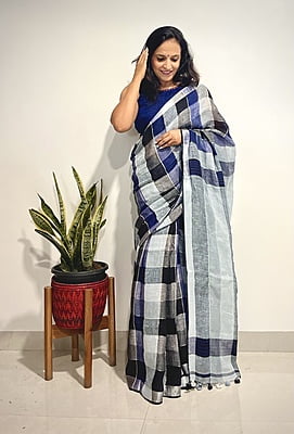 PURE LINEN HANDLOOM CHECKS SAREE PURE LINEN HANDLOOM CHECKS SAREE
