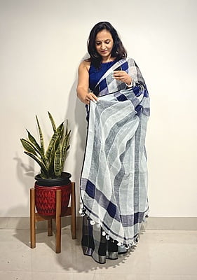 PURE LINEN HANDLOOM CHECKS SAREE PURE LINEN HANDLOOM CHECKS SAREE