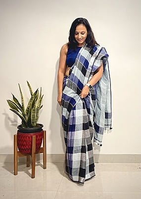 PURE LINEN HANDLOOM CHECKS SAREE PURE LINEN HANDLOOM CHECKS SAREE