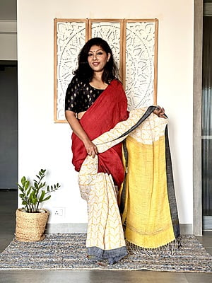 Linen Madhubani - Red