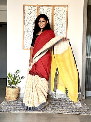 Linen Madhubani - Red
