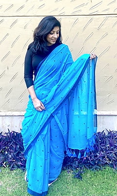 SKY BLUE MUL COTTON SAREE WITH HEART PRINT