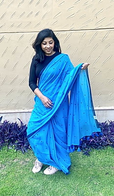 SKY BLUE MUL COTTON SAREE WITH HEART PRINT SKY BLUE MUL COTTON SAREE WITH HEART PRINT